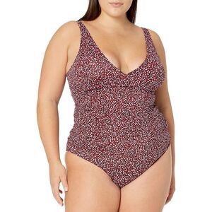 Amazon Essentials Womens Swim‎ Top Tankini Size XXL Red Leopard UPF 50+ Resort